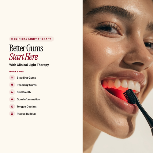 Sirius Red + Blue Light Toothbrush — better gums start here, works on bleeding and receding gums, bad breath, gum inflammation, tongue coating and plaque buildup