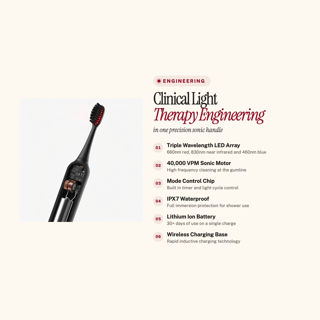 Sirius Red + Blue Light Toothbrush — clinical light therapy engineering in one precision sonic handle