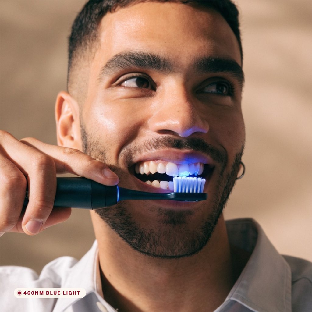Sirius Red + Blue Light Toothbrush — 460nm blue light in use